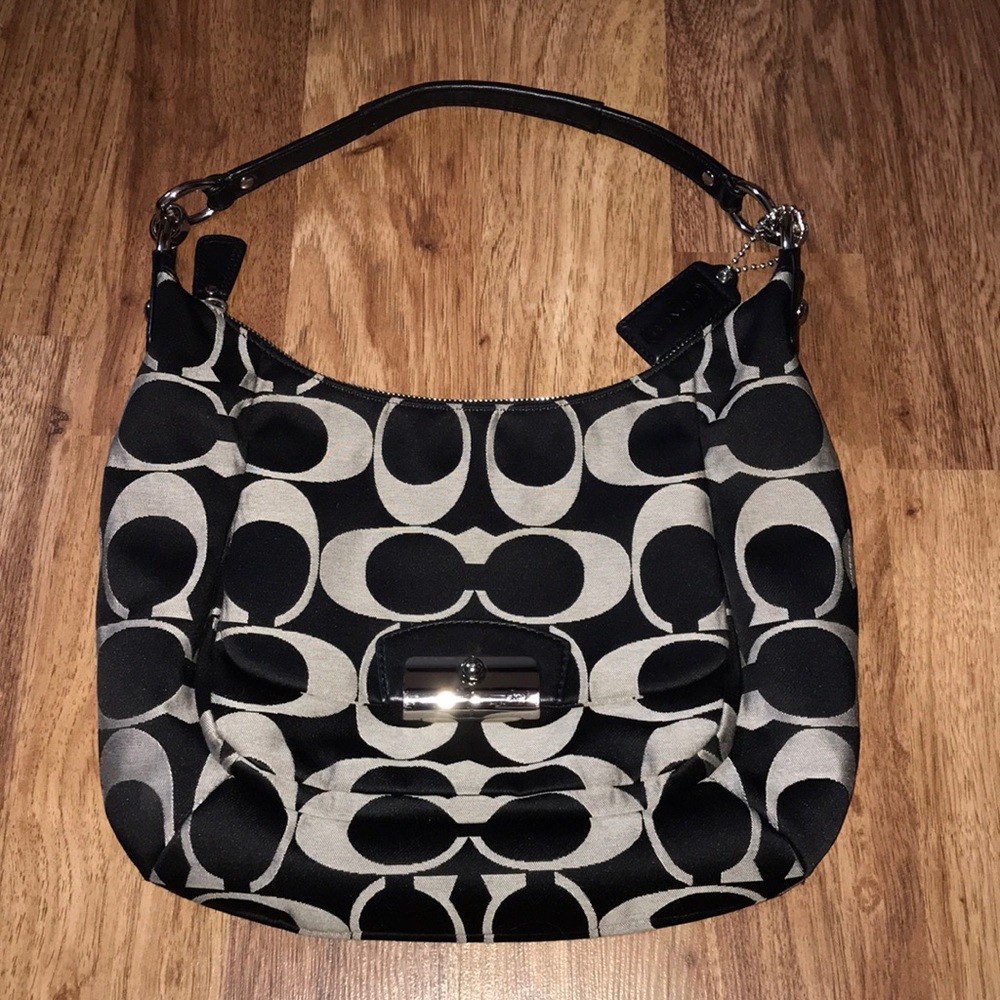 Coach Purse - Black and Silver Signature